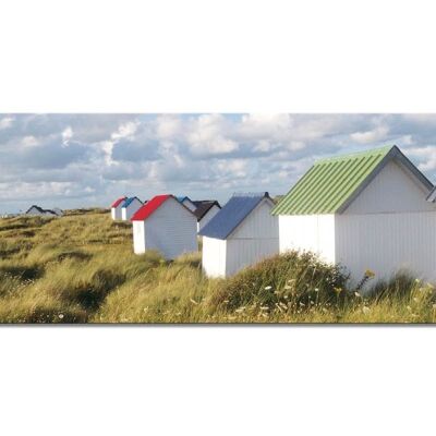 Mural: Beach hut in Normandy 3 - panorama landscape 3:1 - many sizes & materials - exclusive photo art motif as a canvas or acrylic glass picture for wall decoration