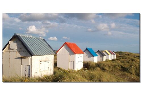 Wandbild: Strandhäuschen in der Normandie 4 - Querformat 2:1 - viele Größen & Materialien – Exklusives Fotokunst-Motiv als Leinwandbild oder Acrylglasbild zur Wand-Dekoration