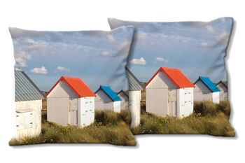 Ensemble de coussins photo décoratifs (2 pièces), motif : Cottage de plage en Normandie 4, 40 x 40 cm, housse de coussin premium, coussin décoratif 1