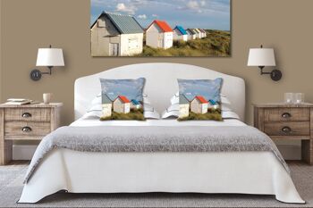 Ensemble de coussins photo décoratifs (2 pièces), motif : Cottage de plage en Normandie 4, 40 x 40 cm, housse de coussin premium, coussin décoratif 4
