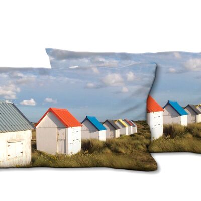Decorative photo cushion set (2 pieces), motif: Beach cottage in Normandy 4, 80 x 40 cm, premium cushion cover, decorative cushion