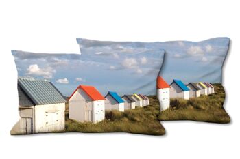 Ensemble de coussins photo décoratifs (2 pièces), motif : Cottage de plage en Normandie 4, 80 x 40 cm, housse de coussin premium, coussin décoratif 1