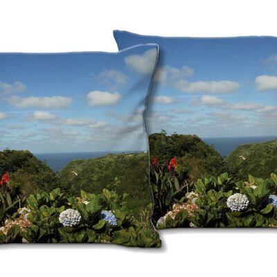 Deko-Foto-Kissen Set (2 Stk.), Motiv: Pflanzenwelt der Azoren - Größe: 40 x 40 cm - Premium Kissenhülle, Zierkissen, Dekokissen, Fotokissen, Kissenbezug