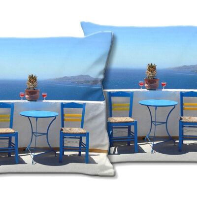 Decorative photo cushion set (2 pieces), motif: Greek siesta - size: 40 x 40 cm - premium cushion cover, decorative cushion, decorative cushion, photo cushion, cushion cover