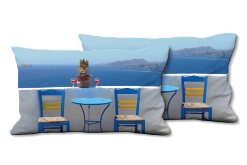 Deko-Foto-Kissen Set (2 Stk.), Motiv: Griechische Siesta - Größe: 80 x 40 cm - Premium Kissenhülle, Zierkissen, Dekokissen, Fotokissen, Kissenbezug