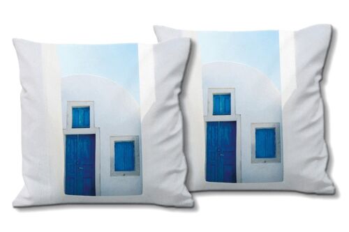 Deko-Foto-Kissen Set (2 Stk.), Motiv: Weiß und blau - Größe: 40 x 40 cm - Premium Kissenhülle, Zierkissen, Dekokissen, Fotokissen, Kissenbezug