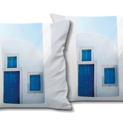 Set di cuscini decorativi con foto (2 pezzi), motivo: bianco e blu - dimensioni: 40 x 40 cm - fodera per cuscino premium, cuscino decorativo, cuscino decorativo, cuscino fotografico, fodera per cuscino