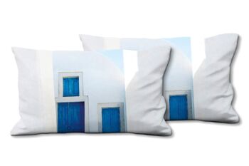 Ensemble de coussins photo décoratifs (2 pièces), motif : blanc et bleu - taille : 80 x 40 cm - housse de coussin premium, coussin décoratif, coussin décoratif, coussin photo, housse de coussin 1