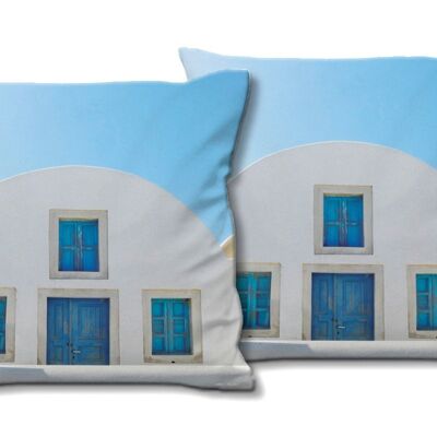 Set di cuscini decorativi con foto (2 pezzi), motivo: bianco e azzurro - dimensioni: 40 x 40 cm - fodera per cuscino premium, cuscino decorativo, cuscino decorativo, cuscino fotografico, fodera per cuscino