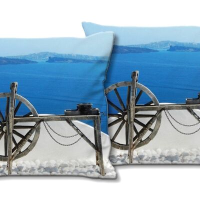 Decorative photo cushion set (2 pieces), motif: Santorini detail - size: 40 x 40 cm - premium cushion cover, decorative cushion, decorative cushion, photo cushion, cushion cover