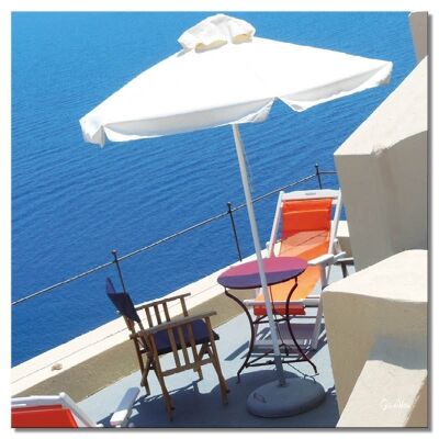 Papier peint : Relaxing on Santorini - carré 1:1 - nombreuses tailles et matériaux - motif d'art photographique exclusif comme image sur toile ou image en verre acrylique pour la décoration murale