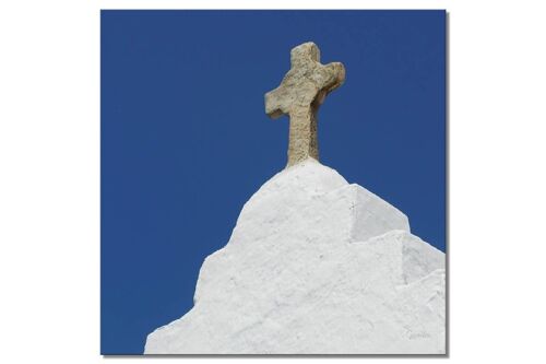 Wandbild: Mykonos - Kreuz vor Himmel - Quadrat 1:1 - viele Größen & Materialien – Exklusives Fotokunst-Motiv als Leinwandbild oder Acrylglasbild zur Wand-Dekoration