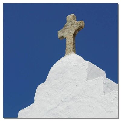 Wandbild: Mykonos - Kreuz vor Himmel - Quadrat 1:1 - viele Größen & Materialien – Exklusives Fotokunst-Motiv als Leinwandbild oder Acrylglasbild zur Wand-Dekoration