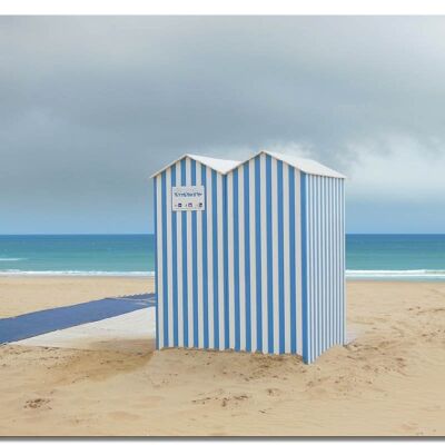 Murale: casa sulla spiaggia in blu e bianco - formato orizzontale 4:3 - molte dimensioni e materiali - esclusivo motivo artistico fotografico come immagine su tela o immagine su vetro acrilico per la decorazione della parete
