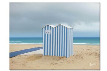 Papier peint : maison de plage en bleu et blanc - format paysage 4:3 - nombreuses tailles et matériaux - motif d'art photographique exclusif comme image sur toile ou image sur verre acrylique pour la décoration murale 1
