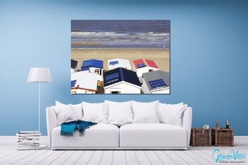 Papier peint : Cabane de plage en Hollande 1 - Format paysage 4:3 - Nombreuses tailles et matériaux - Motif d'art photographique exclusif sous forme d'image sur toile ou d'image en verre acrylique pour la décoration murale 4