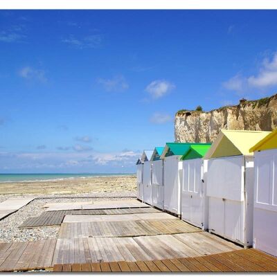 Murale: capanna sulla spiaggia in Normandia 8 - formato orizzontale 4:3 - molte dimensioni e materiali - esclusivo motivo artistico fotografico come immagine su tela o immagine su vetro acrilico per la decorazione murale