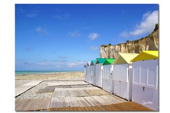 Papier peint : Cabane de plage en Normandie 8 - format paysage 4:3 - nombreuses tailles et matériaux - motif d'art photographique exclusif sous forme d'image sur toile ou d'image en verre acrylique pour la décoration murale 1