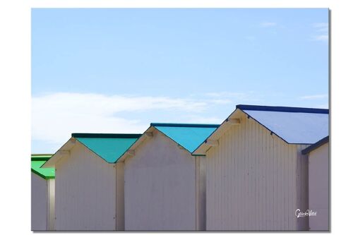 Wandbild: Strandhäuschen in der Normandie 9 - Querformat 4:3 - viele Größen & Materialien – Exklusives Fotokunst-Motiv als Leinwandbild oder Acrylglasbild zur Wand-Dekoration