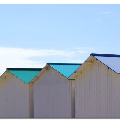 Murale: capanna sulla spiaggia in Normandia 9 - formato orizzontale 4:3 - molte dimensioni e materiali - esclusivo motivo artistico fotografico come immagine su tela o immagine su vetro acrilico per la decorazione murale