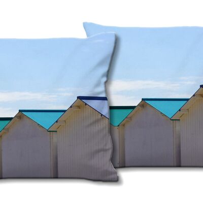 Set di cuscini decorativi con foto (2 pezzi), motivo: Cottage sulla spiaggia in Normandia 9, 40 x 40 cm, fodera per cuscino premium, cuscino decorativo