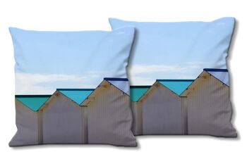 Ensemble de coussins photo décoratifs (2 pièces), motif : Cottage de plage en Normandie 9, 40 x 40 cm, housse de coussin premium, coussin décoratif 1