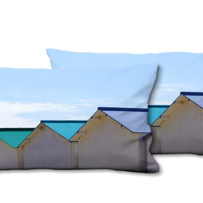 Decorative photo cushion set (2 pieces), motif: Beach cottage in Normandy 9, 80 x 40 cm, premium cushion cover, decorative cushion