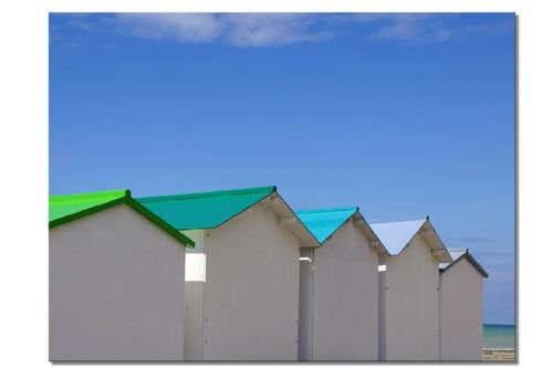Wandbild: Strandhäuschen in der Normandie 10 - Querformat 4:3 - viele Größen & Materialien – Exklusives Fotokunst-Motiv als Leinwandbild oder Acrylglasbild zur Wand-Dekoration