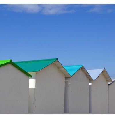 Murale: capanna sulla spiaggia in Normandia 10 - formato orizzontale 4:3 - molte dimensioni e materiali - esclusivo motivo artistico fotografico come immagine su tela o immagine su vetro acrilico per la decorazione murale