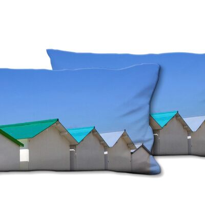 Set di cuscini decorativi con foto (2 pezzi), motivo: cottage sulla spiaggia in Normandia 10, 80 x 40 cm, fodera per cuscino premium, cuscino decorativo