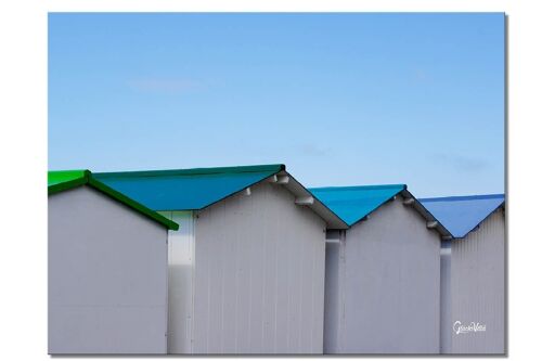 Wandbild: Strandhäuschen in der Normandie 11 - Querformat 4:3 - viele Größen & Materialien – Exklusives Fotokunst-Motiv als Leinwandbild oder Acrylglasbild zur Wand-Dekoration