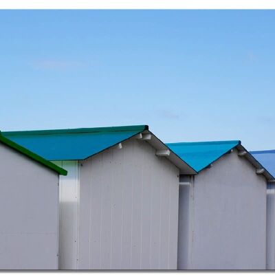 Mural: Beach hut in Normandy 11 - landscape format 4:3 - many sizes & materials - exclusive photo art motif as a canvas or acrylic glass picture for wall decoration