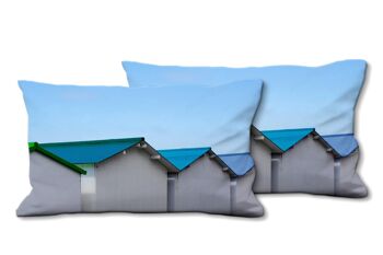 Ensemble de coussins photo décoratifs (2 pièces), motif : Cottage de plage en Normandie 11, 80 x 40 cm, housse de coussin premium, coussin décoratif 1