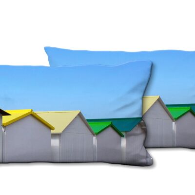 Set di cuscini decorativi con foto (2 pezzi), motivo: cottage sulla spiaggia in Normandia 12, 80 x 40 cm, fodera per cuscino premium, cuscino decorativo