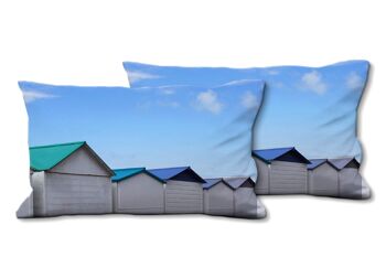 Ensemble de coussins photo décoratifs (2 pièces), motif : chalet de plage en Normandie 14, 80 x 40 cm, housse de coussin premium, coussin décoratif 1