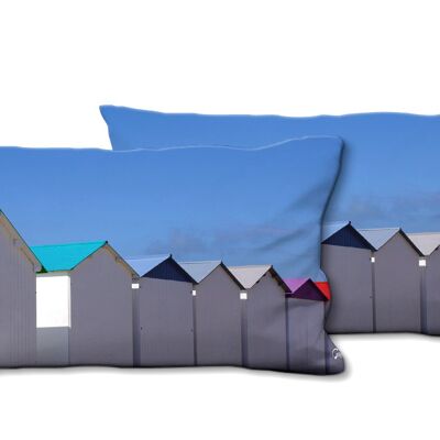 Set di cuscini decorativi con foto (2 pezzi), motivo: cottage sulla spiaggia in Normandia 18, 80 x 40 cm, fodera per cuscino premium, cuscino decorativo