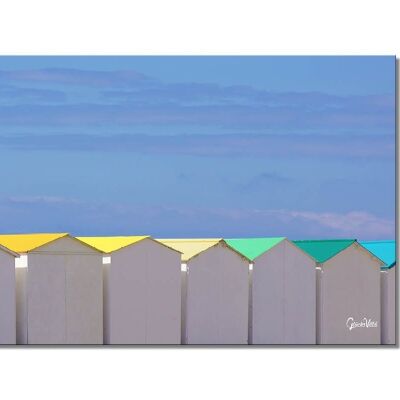 Wandbild: Strandhäuschen in der Normandie 19 - Querformat 2:1 - viele Größen & Materialien – Exklusives Fotokunst-Motiv als Leinwandbild oder Acrylglasbild zur Wand-Dekoration