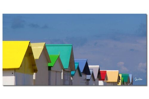 Wandbild: Strandhäuschen in der Normandie 20 - Querformat 2:1 - viele Größen & Materialien – Exklusives Fotokunst-Motiv als Leinwandbild oder Acrylglasbild zur Wand-Dekoration