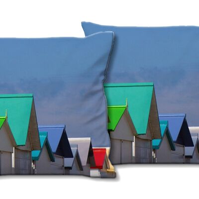 Juego de cojines decorativos con foto (2 piezas), motivo: cabaña de playa en Normandía 20, 40 x 40 cm, funda de cojín premium, cojín decorativo