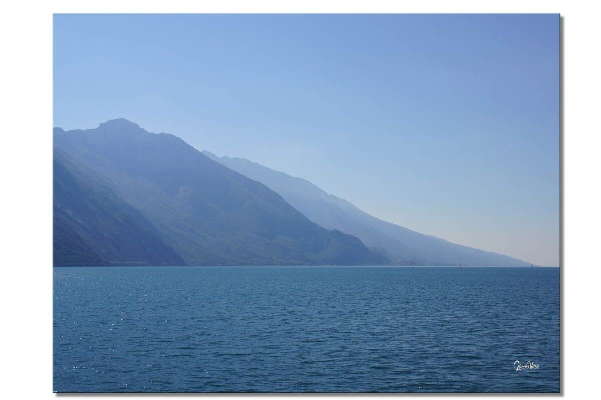 Mural: paisaje del lago de Garda 3 - formato apaisado 4:3 - muchos tamaños y materiales - motivo de arte fotográfico exclusivo como cuadro de lienzo o cuadro de vidrio acrílico para la decoración de paredes