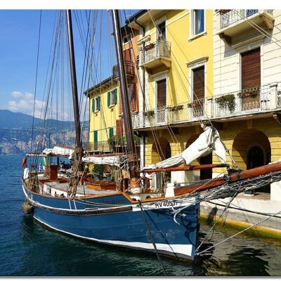 Mural: Lago de Garda Malcesine 2 - formato apaisado 4:3 - muchos tamaños y materiales - motivo de arte fotográfico exclusivo como cuadro de lienzo o cuadro de vidrio acrílico para decoración de paredes