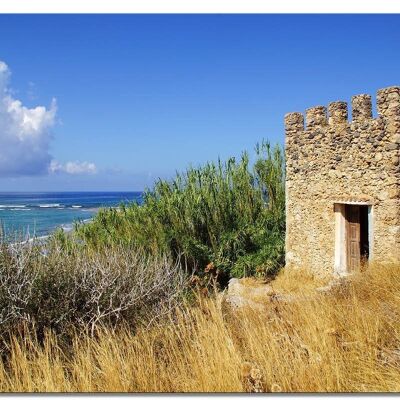Mural: Playa de Frangokastello de Creta - formato apaisado 4:3 - muchos tamaños y materiales - motivo de arte fotográfico exclusivo como cuadro de lienzo o cuadro de vidrio acrílico para decoración de paredes