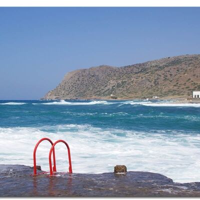 Wandbild: Kreta rote Badeleiter Milatos - Querformat 4:3 - viele Größen & Materialien – Exklusives Fotokunst-Motiv als Leinwandbild oder Acrylglasbild zur Wand-Dekoration