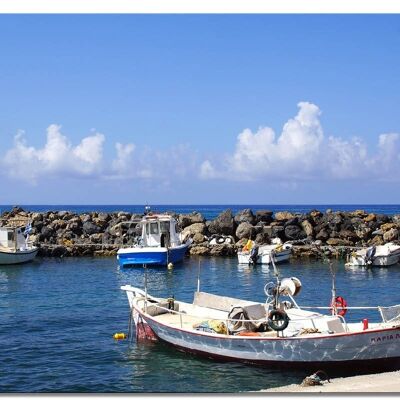 Mural: Crete small fishing port - landscape format 4:3 - many sizes & materials - exclusive photo art motif as a canvas picture or acrylic glass picture for wall decoration