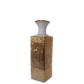 Vase décoratif en céramique, doré à col blanc. Dimension : 8x8x30cm TK-861