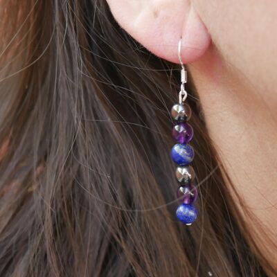 Anti-migraine and headache earrings in Hematite, Lapis Lazuli and Amethyst