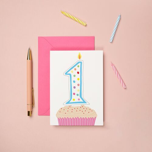 1st Birthday Card Cupcake | Kids Birthday Card | Milestone