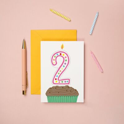 Cupcake de carte du 2e anniversaire | Carte d'anniversaire pour enfants | Jalon