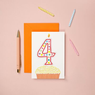 Carte du 4e anniversaire Cupcake | Carte d'anniversaire pour enfants | Jalon