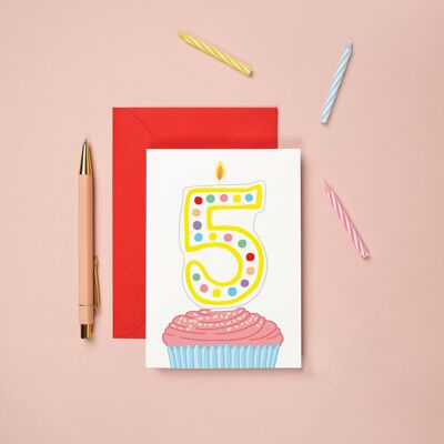 Magdalena de la tarjeta del quinto cumpleaños | Tarjeta de cumpleaños para niños | Hito